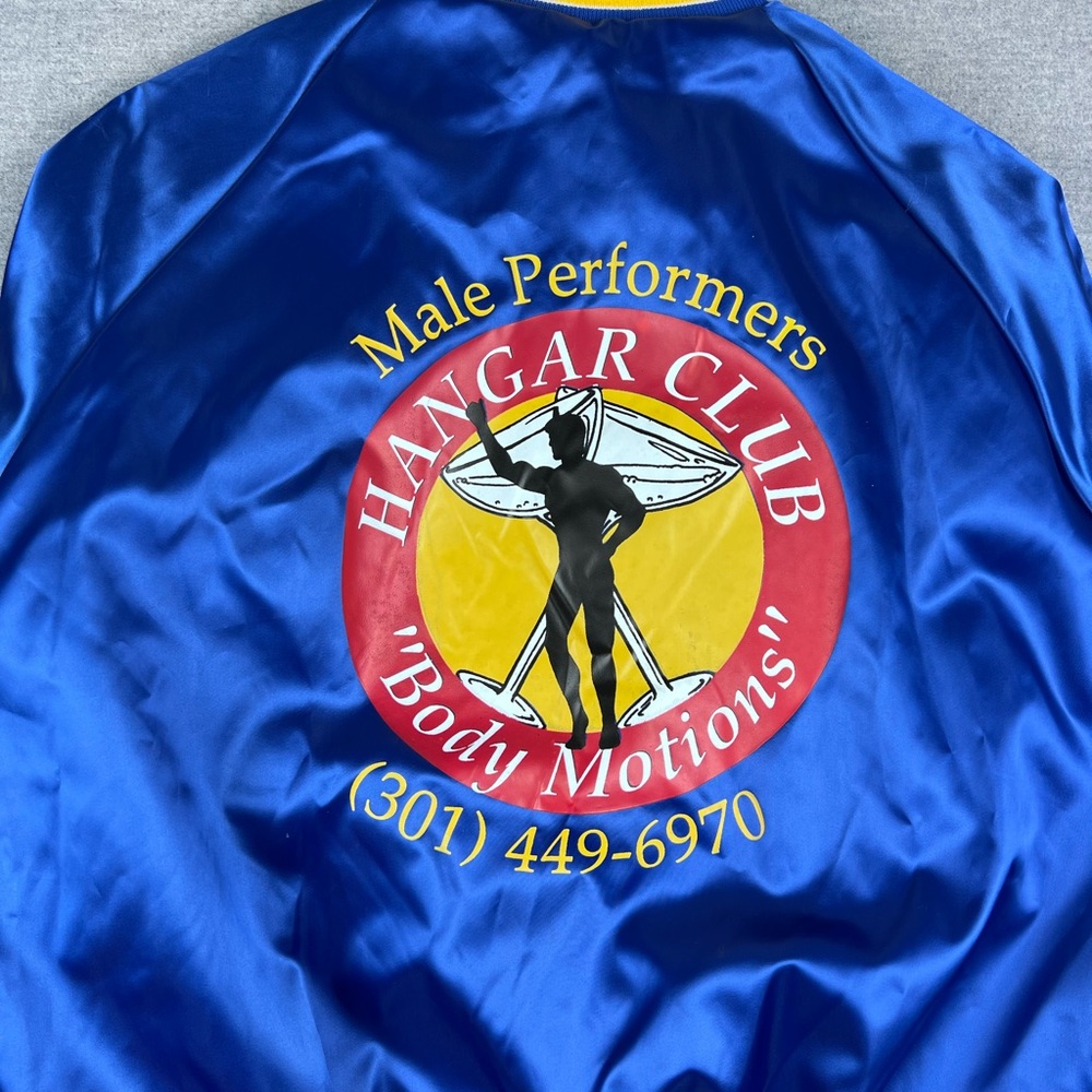 Vintage Hangar Club Body Motions Satin Bomber Jacket Blue L 70s 80s rare bar